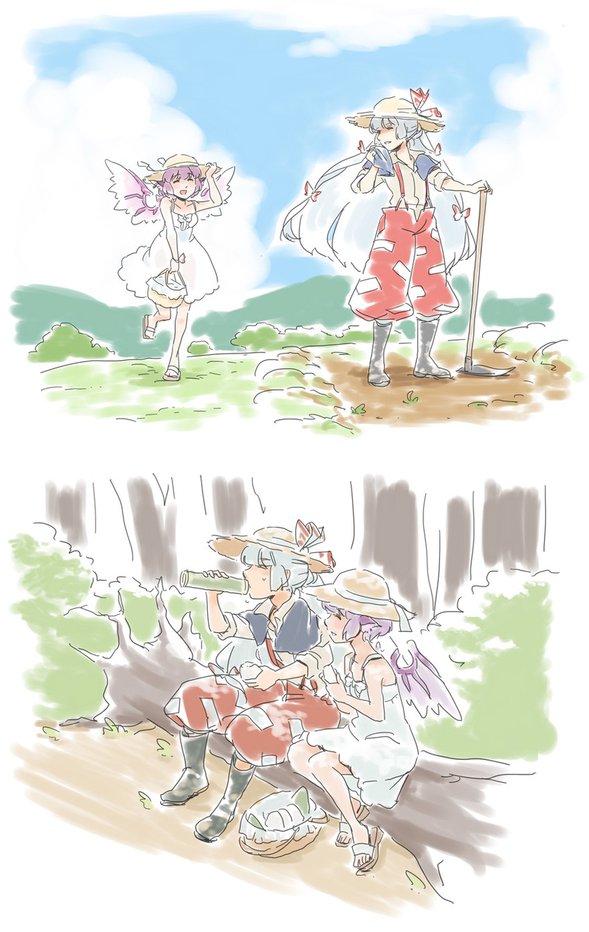 fujiwara no mokou and mystia lorelei (touhou) drawn by mitsumoto_jouji