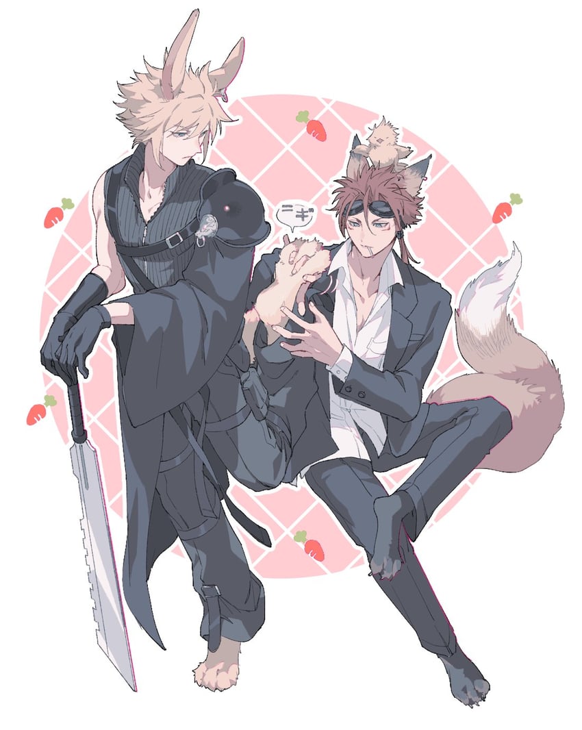 cloud strife, reno, and fenrir (final fantasy and 2 more) drawn by pokashi