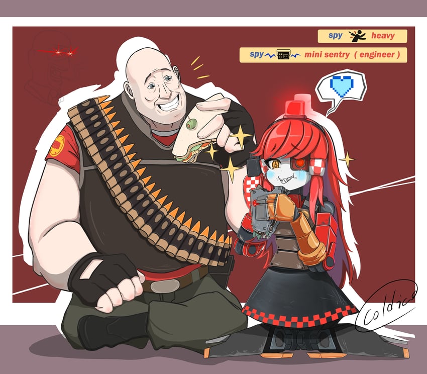 heavy, spy, red heavy, and mimi-sentry (original and 1 more) drawn by cold_ice_(artist)