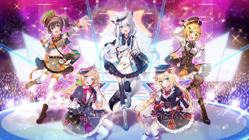 shirakami fubuki, natsuiro matsuri, akai haato, aki rosenthal, and yozora mel (hololive) drawn by sakura_shiori
