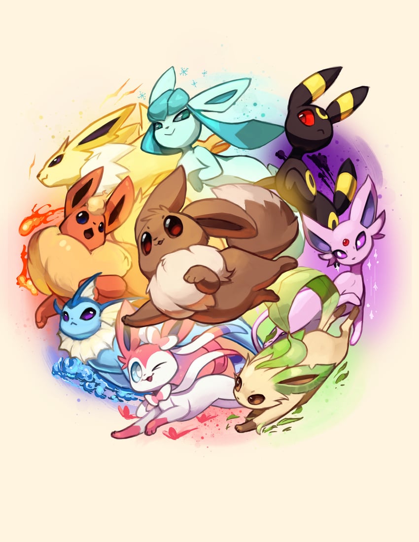 eevee, sylveon, umbreon, glaceon, vaporeon, and 4 more (pokemon) drawn by jalajalapeno