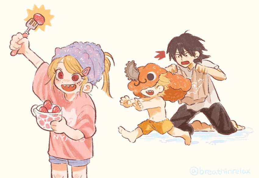 power, denji, hayakawa aki, pochita, and meowy (chainsaw man) drawn by breathinrelax