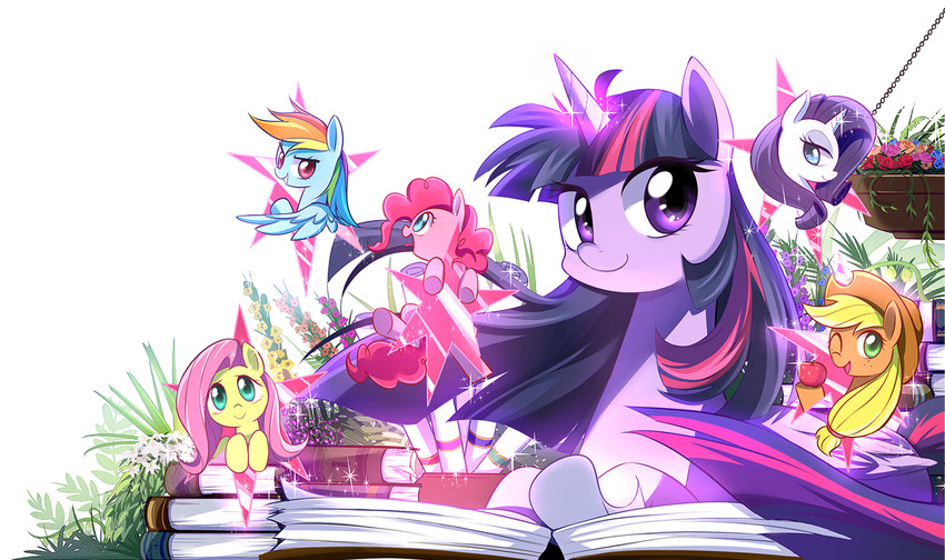 twilight sparkle, fluttershy, rainbow dash, pinkie pie, rarity, and 1 more (my little pony and 1 more) drawn by caibao_return