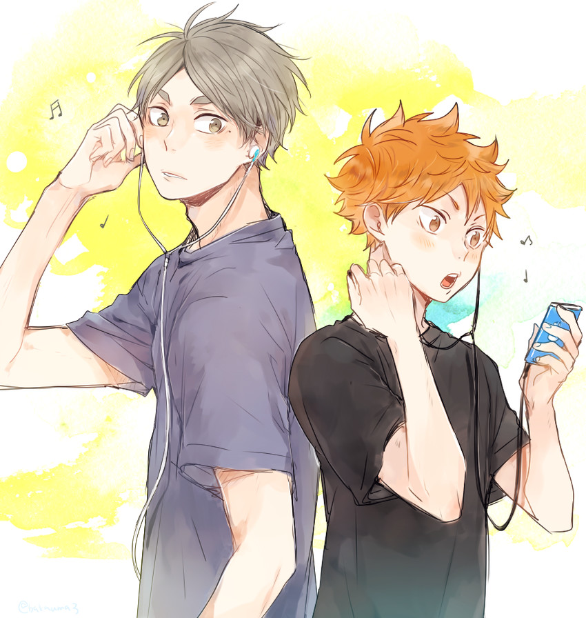hinata shouyou and sugawara koushi (haikyuu!!) drawn by shina-love