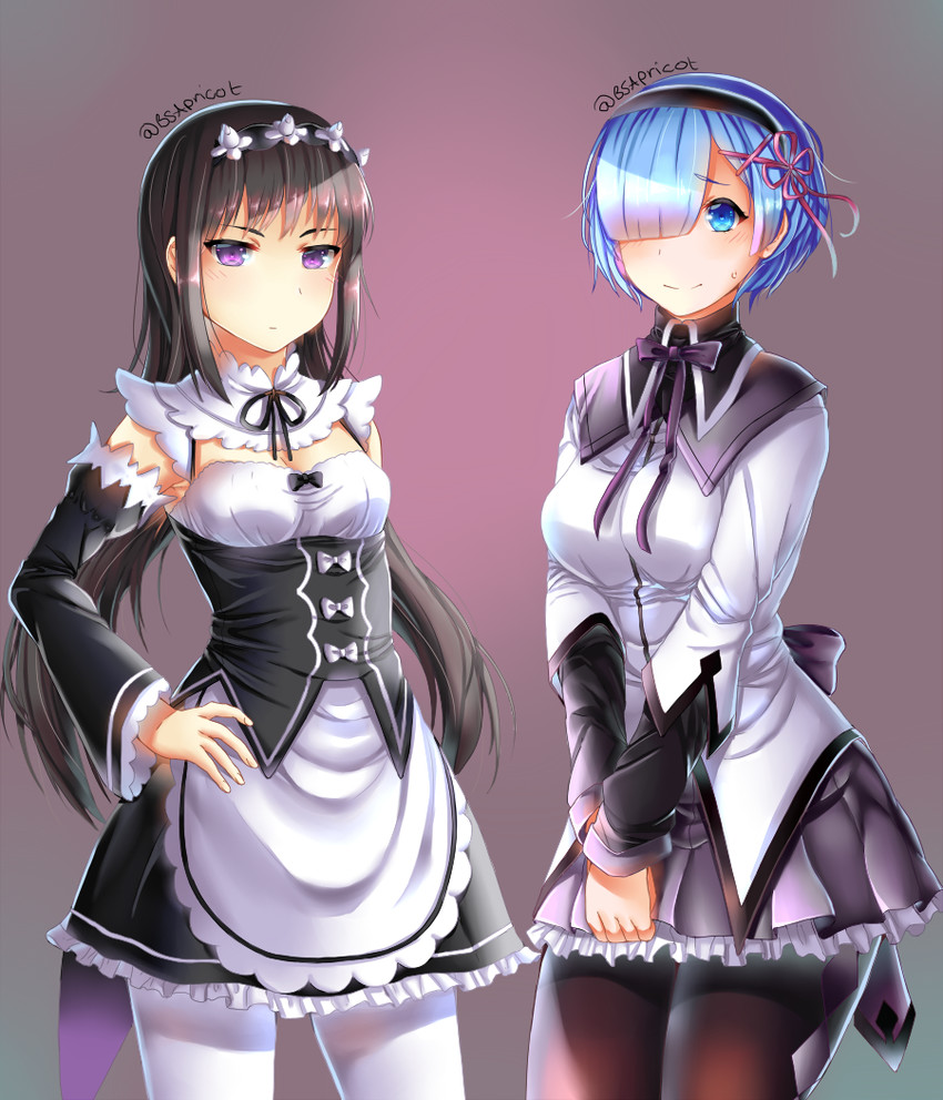 akemi homura and rem (mahou shoujo madoka magica and 1 more) drawn by bsapricot