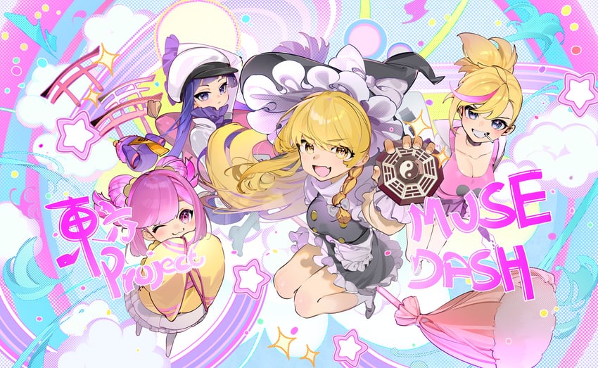 kirisame marisa, buro, marija, and rin (touhou and 1 more) drawn by rosele