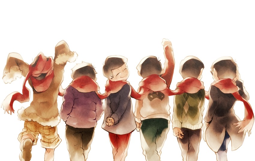 matsuno osomatsu, matsuno karamatsu, matsuno ichimatsu, matsuno jyushimatsu, matsuno choromatsu, and 1 more (osomatsu and 2 more) drawn by dossei