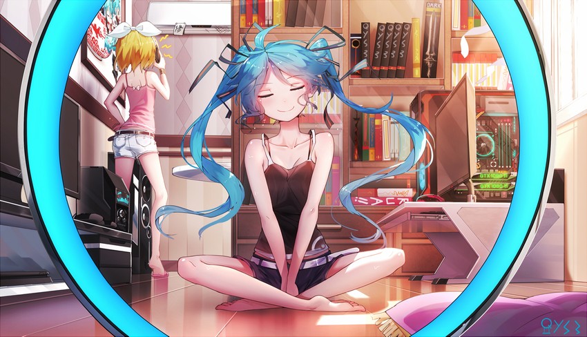 hatsune miku and kagamine rin (vocaloid and 1 more) drawn by qys3
