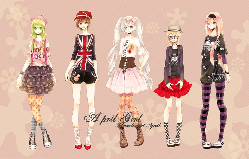 hatsune miku, kagamine rin, megurine luka, meiko, and gumi (vocaloid) drawn by ragi_(pluie)