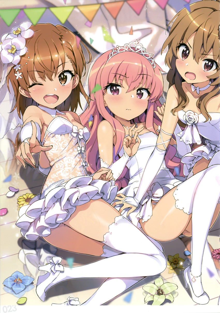 misaka mikoto, aisaka taiga, and louise francoise le blanc de la valliere (toaru majutsu no index and 3 more) drawn by ootomo_takuji