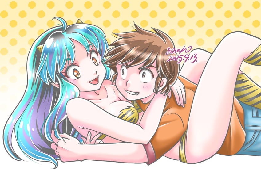 lum and moroboshi ataru (urusei yatsura) drawn by aononmi