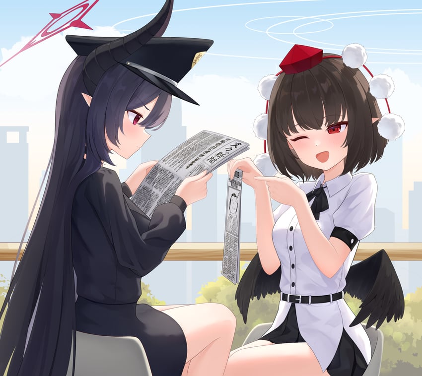 shameimaru aya, sensei, doodle sensei, and chiaki (touhou and 1 more) drawn by arsenic_(dufw2887)