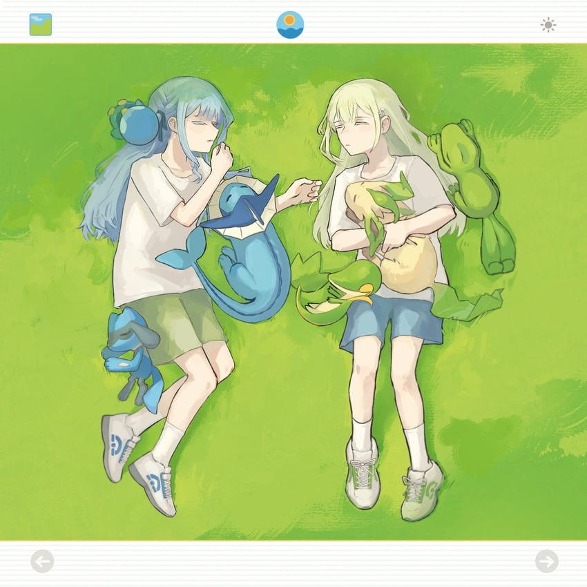 togawa sakiko, wakaba mutsumi, piplup, vaporeon, leafeon, and 3 more (pokemon and 2 more) drawn by talcat