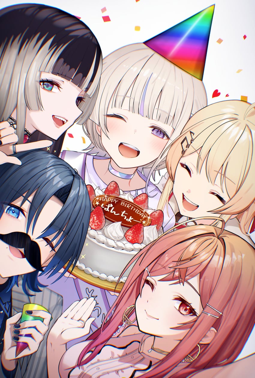 ichijou ririka, juufuutei raden, hiodoshi ao, otonose kanade, and todoroki hajime (hololive and 1 more) drawn by tauta_(meshia8787)