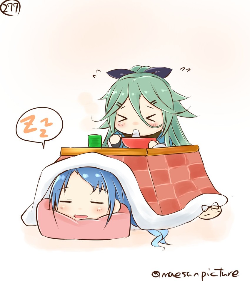 samidare, yamakaze, and the yuudachi-like creature (kantai collection) drawn by mae_(maesanpicture)