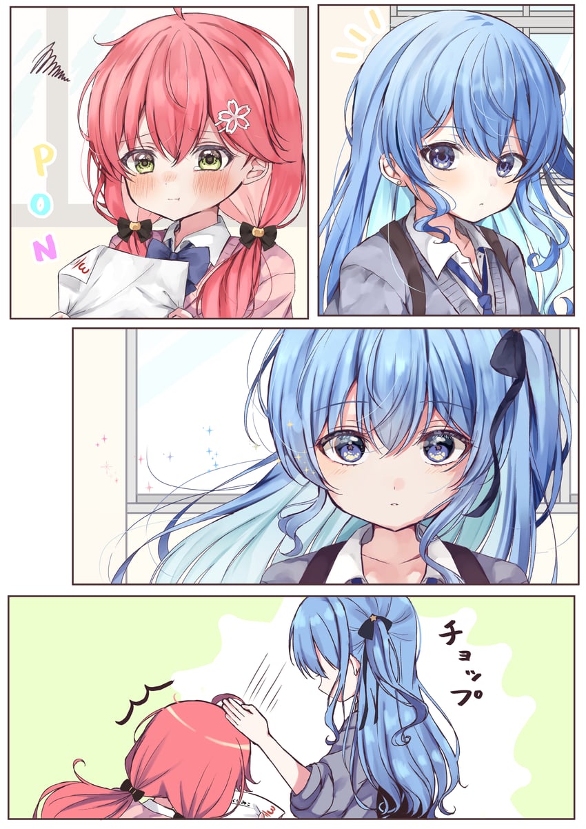hoshimachi suisei and sakura miko (hololive and 1 more) drawn by yomomaru