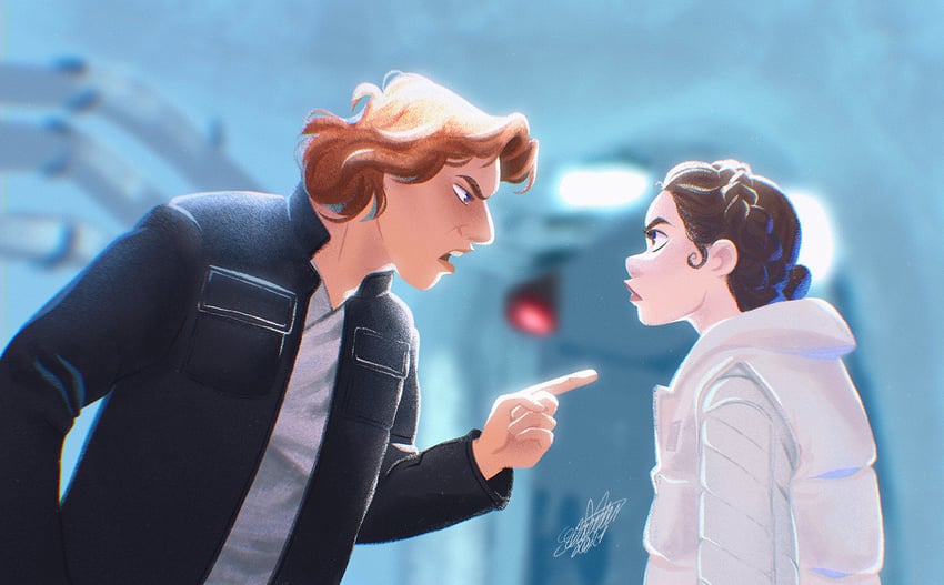 princess leia and han solo (star wars and 1 more) drawn by meike_schneider