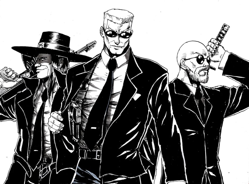 duke nukem, caleb, and lo wang (duke nukem and 3 more) drawn by substance20
