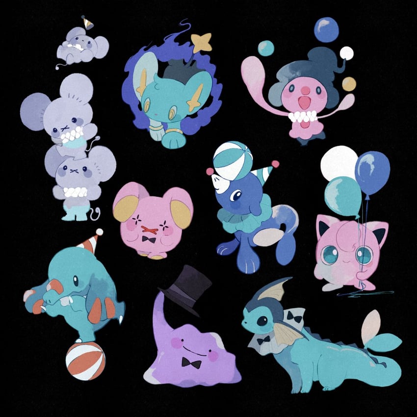 vaporeon, jigglypuff, popplio, ditto, shinx, and 4 more (pokemon) drawn by li04r