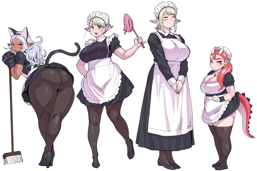 elfuda, kuroeda, gonda, and ooeda (elf-san wa yaserarenai.) drawn by synecdoche