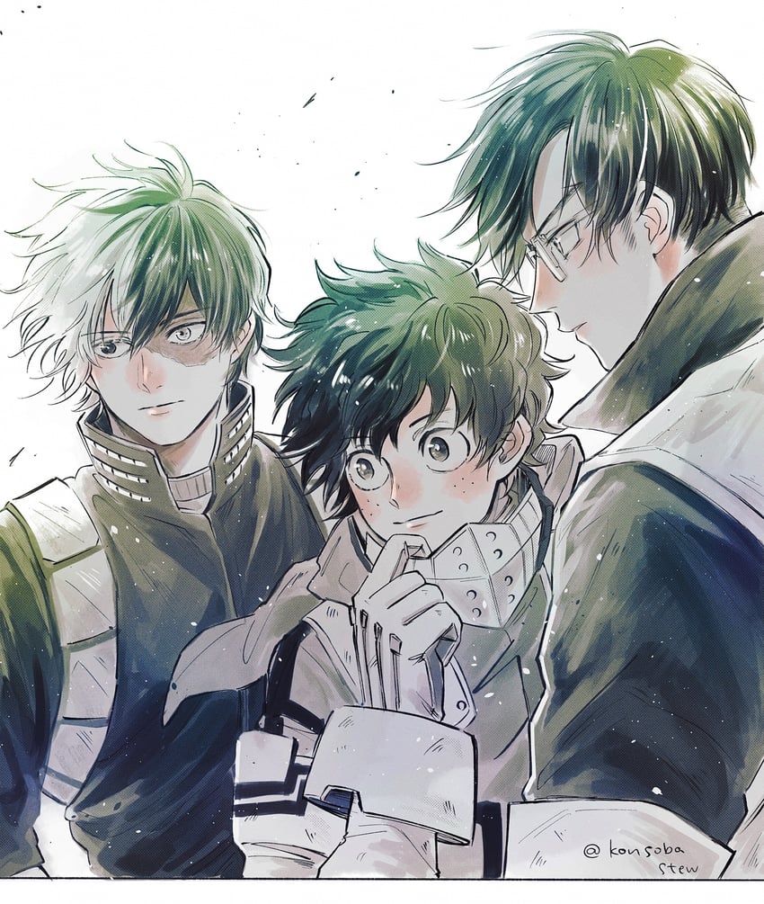 midoriya izuku, todoroki shoto, and iida tenya (boku no hero academia) drawn by konsobastew