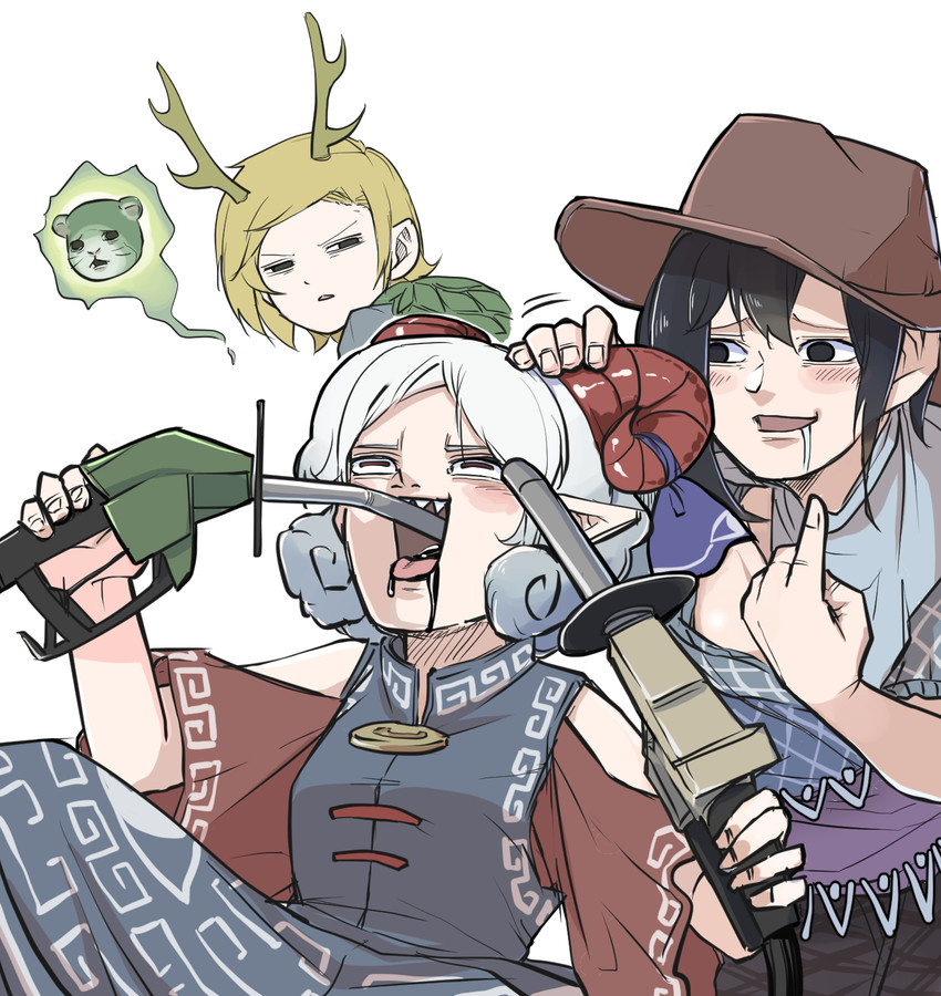 kicchou yachie, kurokoma saki, toutetsu yuuma, and otter spirit (touhou) drawn by peroponesosu.