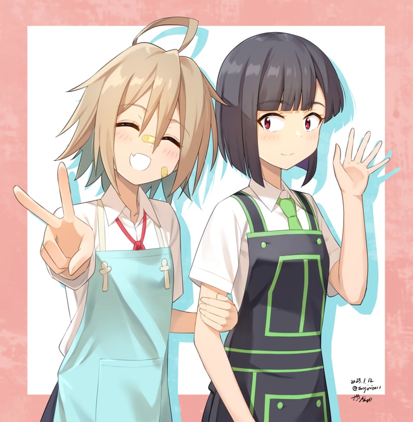 yua serufu and suride miku (do it yourself!!) drawn by sarasa_(kanbi)