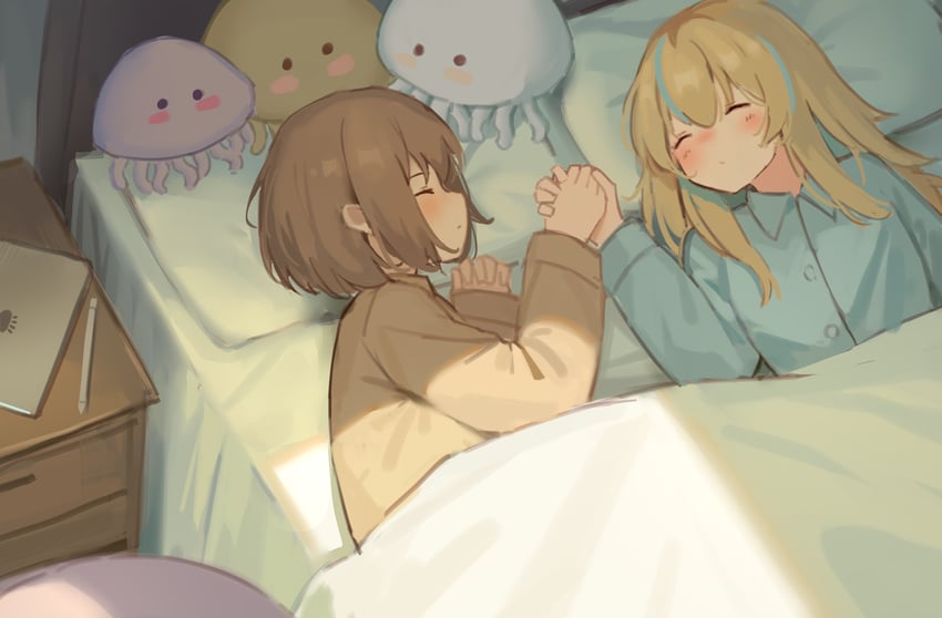 yamanouchi kano, kouzuki mahiru, and watase kiui (yoru no kurage wa oyogenai) drawn by milktea_(gggrrr2000)