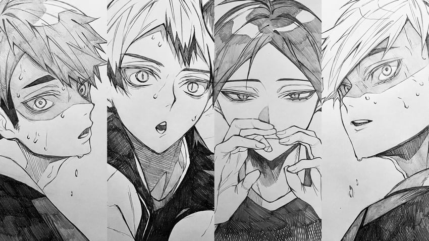 miya atsumu, miya osamu, kita shinsuke, and suna rintarou (haikyuu!!) drawn by 3_surugi