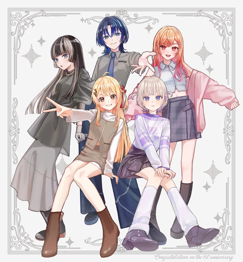 ichijou ririka, juufuutei raden, otonose kanade, hiodoshi ao, and todoroki hajime (hololive and 1 more) drawn by fyuu-ka