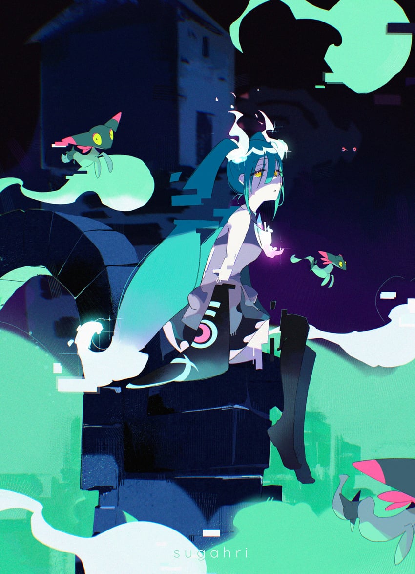 hatsune miku, giratina, dreepy, and ghost miku (pokemon and 2 more) drawn by sugahri