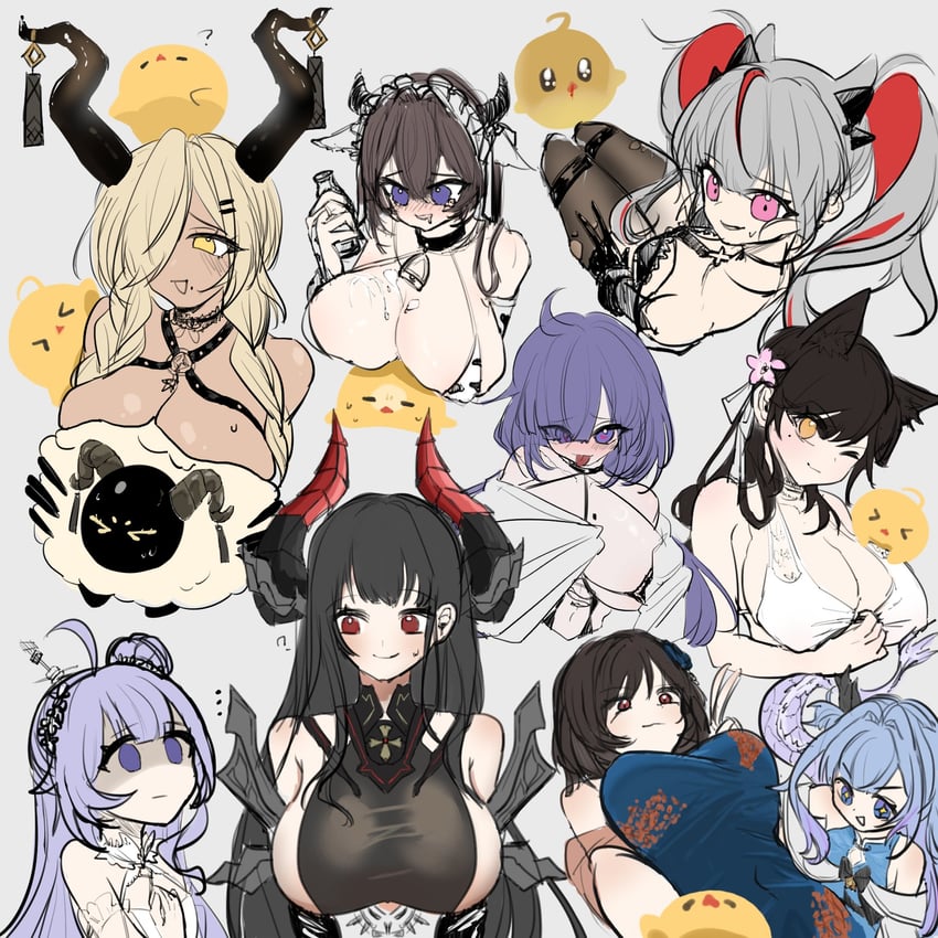 manjuu, atago, unicorn, kashino, owari, and 5 more (azur lane) drawn by hibiya1005