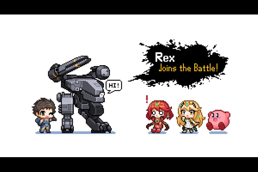 pyra, kirby, rex, mythra, and metal gear rex (xenoblade chronicles and 4 more) drawn by redforge