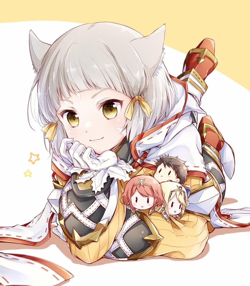 pyra, mythra, nia, and rex (xenoblade chronicles and 1 more) drawn by ui_frara