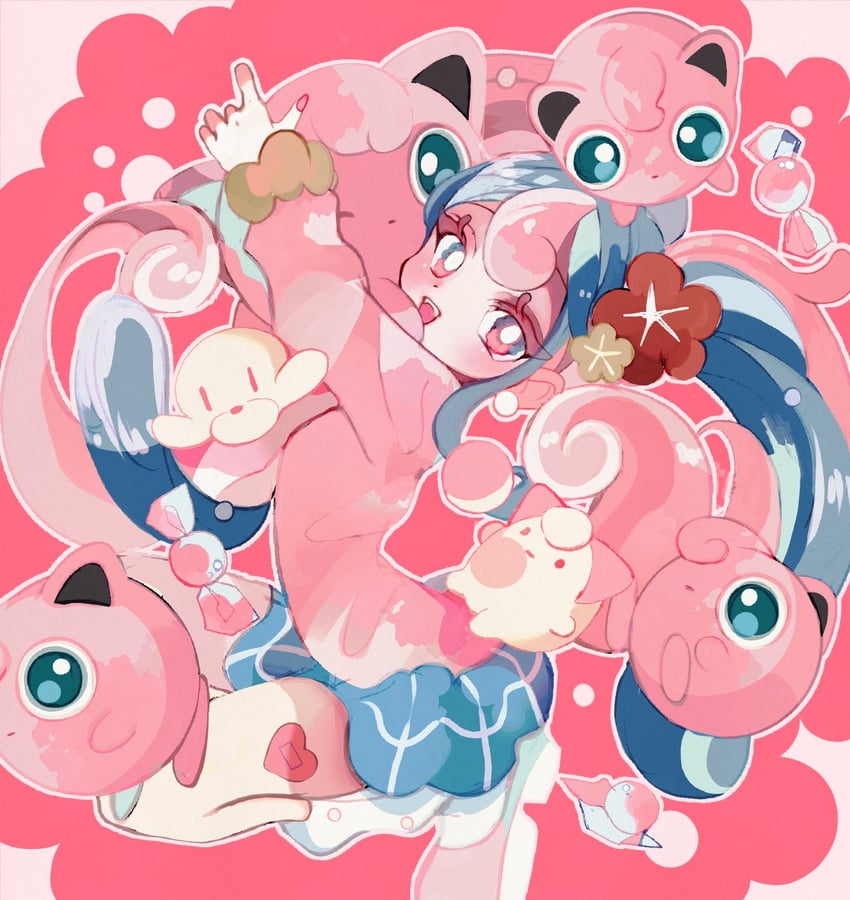 hatsune miku, jigglypuff, fairy miku, clefairy sprite, and fish sprite (pokemon and 2 more) drawn by li04r