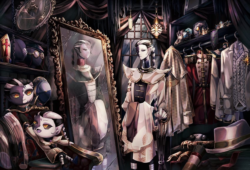xie bian, fan wujiu, mini fan, and mini xie (identity v) drawn by kino_(uni_sk38)