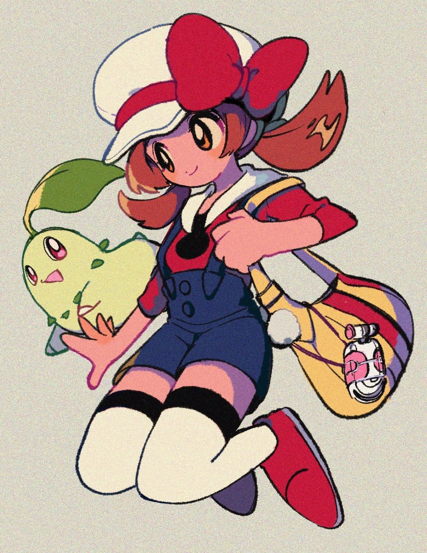 lyra and chikorita (pokemon and 1 more) drawn by ok_ko19