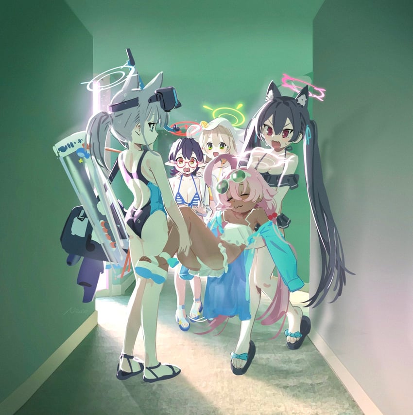 shiroko, hoshino, nonomi, serika, and ayane (blue archive) drawn by nemo_(leafnight)