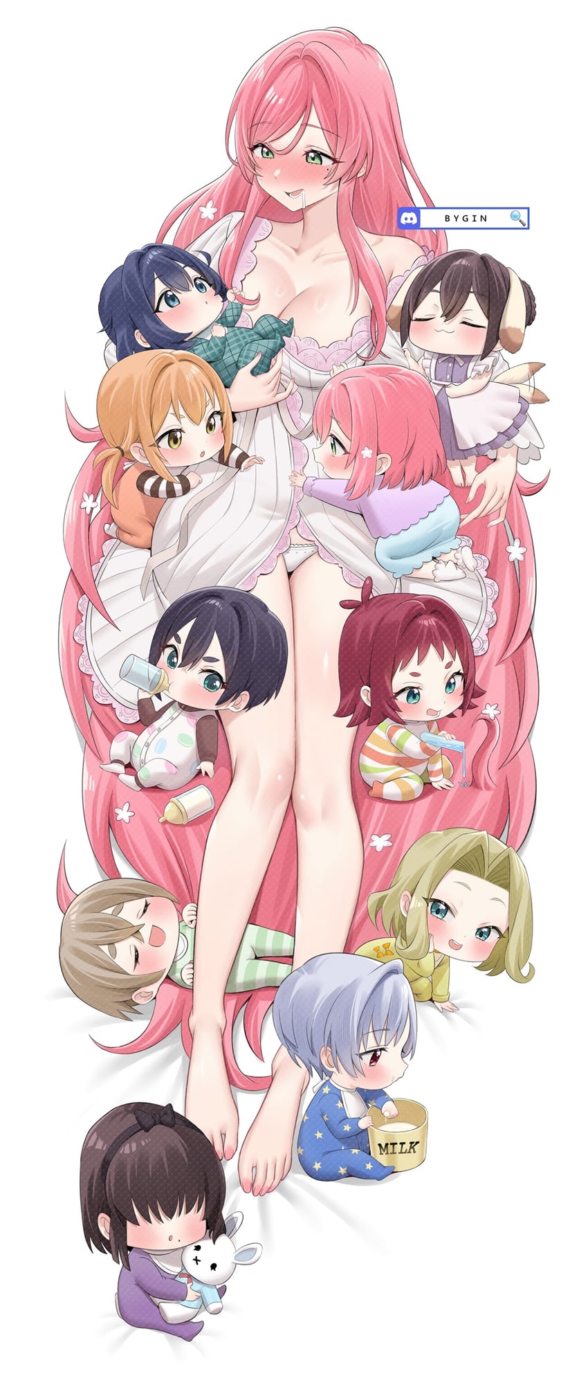 hanazono hakari, inda karane, yoshimoto shizuka, eiai nano, hanazono hahari, and 6 more (kimi no koto ga dai dai dai dai daisuki na 100-nin no kanojo) drawn by bygin