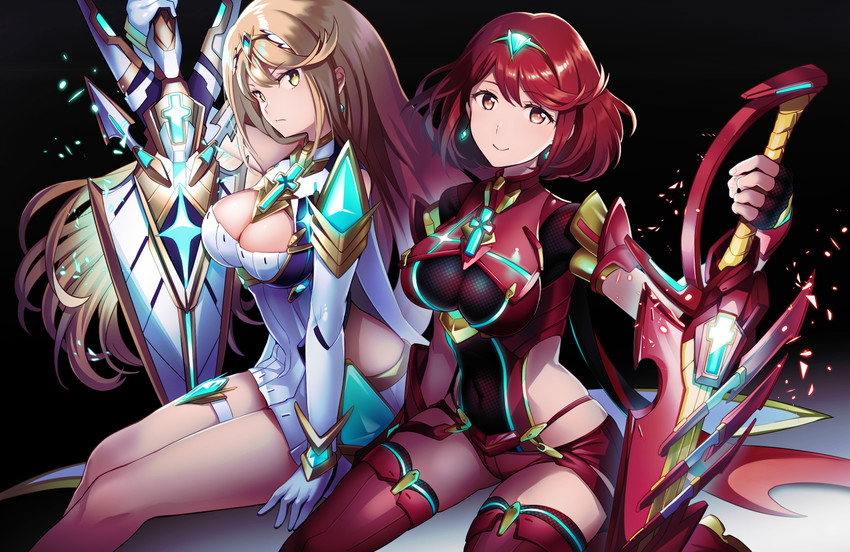 pyra and mythra (xenoblade chronicles and 1 more) drawn by nabeshima_(pon_nbsm)
