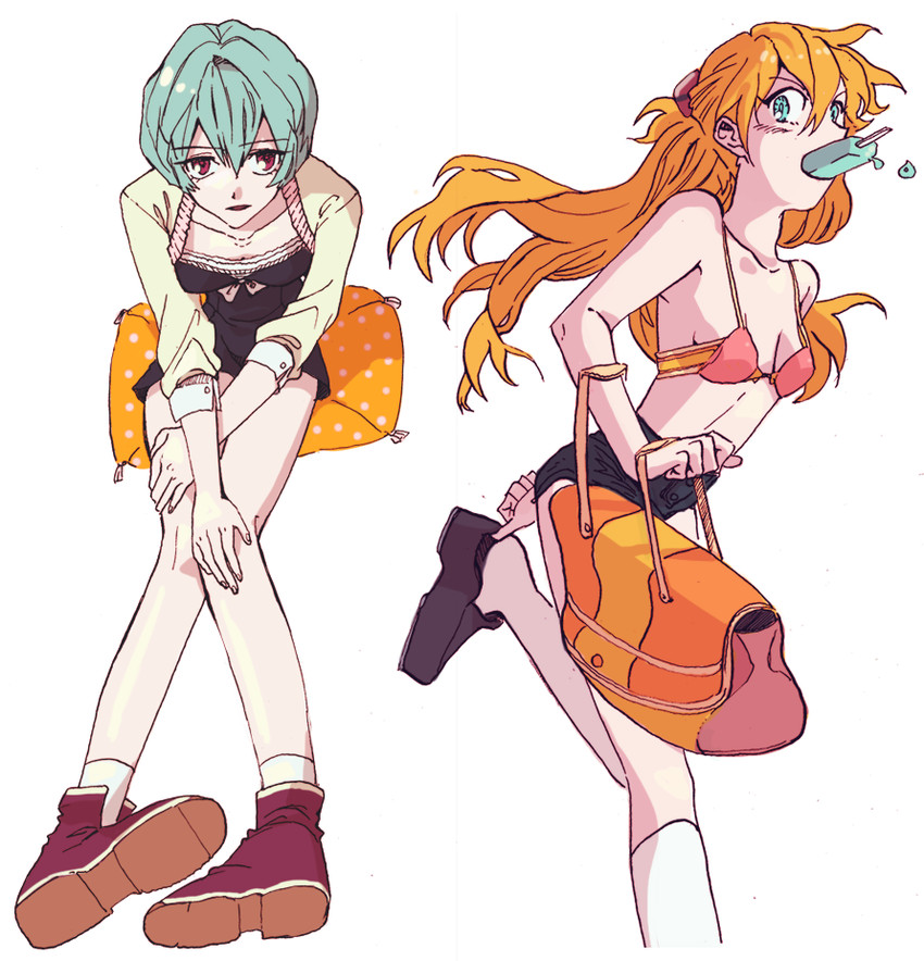 souryuu asuka langley and ayanami rei (neon genesis evangelion) drawn by hanji
