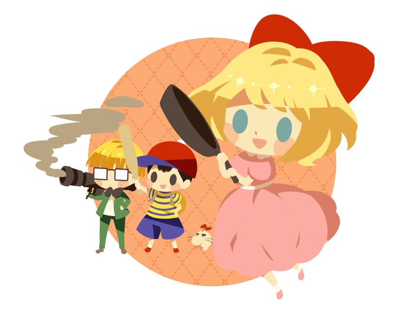 ness, paula, doseisan, and jeff andonuts (mother and 1 more) drawn by hitofutarai