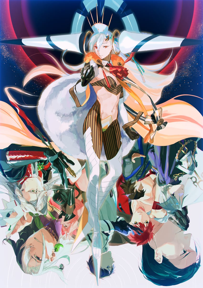 fujimaru ritsuka, tamamo, emiya shirou, kotomine kirei, ashiya douman, and 8 more (fate and 1 more) drawn by hrkt_(fructo)