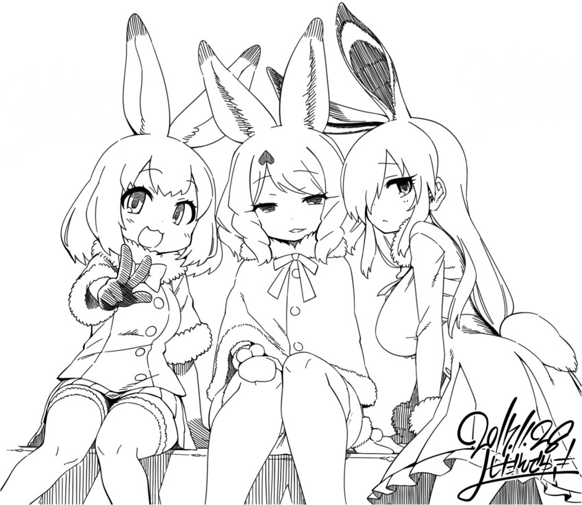 european hare, arctic hare, and mountain hare (kemono friends) drawn by yoshida_hideyuki