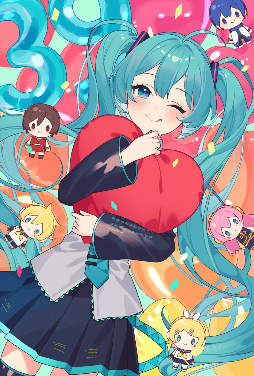 hatsune miku, kagamine rin, kagamine len, megurine luka, kaito, and 1 more (vocaloid) drawn by suguri_(neroli)