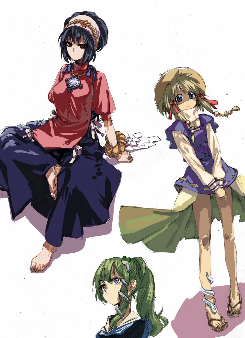 kochiya sanae, moriya suwako, and yasaka kanako (touhou) drawn by ikuhana_niiro