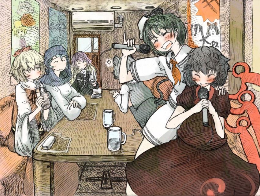 hakurei reimu, moriya suwako, nazrin, hijiri byakuren, houjuu nue, and 4 more (touhou) drawn by daruia_(sabitare)