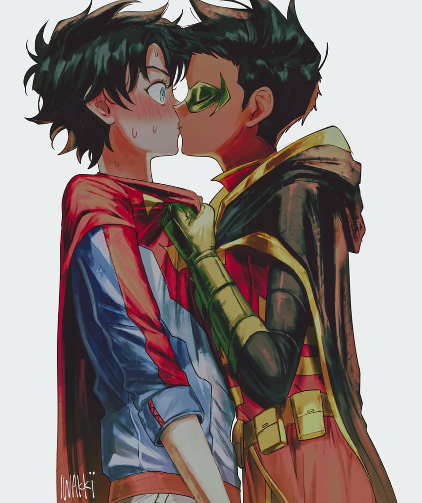 robin, damian wayne, superboy, and jonathan kent (dc comics and 1 more) drawn by iwakki