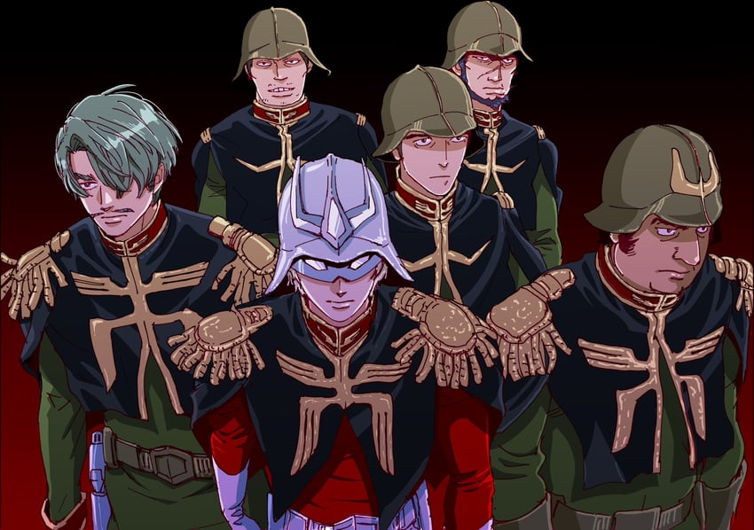 char aznable, challia bull, dren, mulligan, tokwan, and 1 more (gundam and 2 more) drawn by uno87s