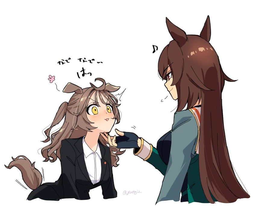 trainer, sirius symboli, female trainer, and shirohashi akari (umamusume) drawn by toji_(y2toj2)